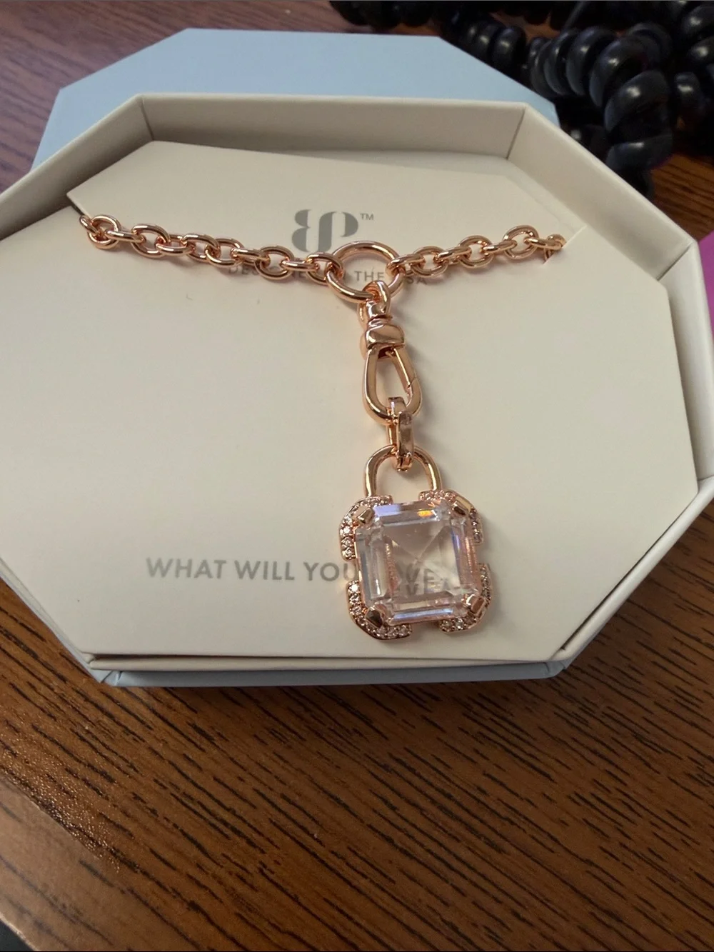 Rose Gold Charm Bracelet with Clear Crystal Pendant